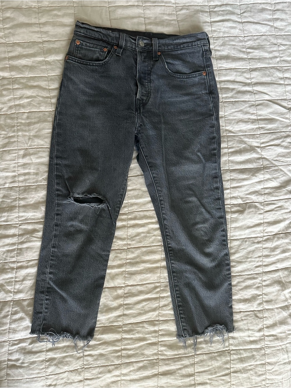 Levi’s Black/Grey Distressed 501 Ankle Jeans